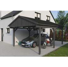 Einzelcarport SKAN Holz Fichtelberg inkl. Dachschindeln schwarz 423 x 566 cm Schiefer