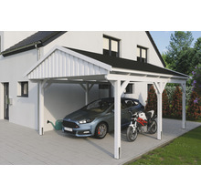 Einzelcarport SKAN Holz Fichtelberg inkl. Dachschindeln schwarz 423 x 566 cm weiß