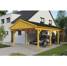 Einzelcarport SKAN Holz Fichtelberg inkl. Dachschindeln schwarz 423 x 808 cm Eiche hell