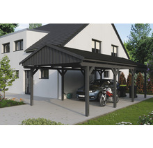 Einzelcarport SKAN Holz Fichtelberg inkl. Dachschindeln schwarz 423 x 808 cm Schiefer