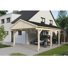 Einzelcarport SKAN Holz Fichtelberg inkl. Dachschindeln schwarz 423 x 808 cm natur
