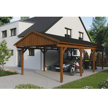 Einzelcarport SKAN Holz Fichtelberg inkl. Dachschindeln schwarz 423 x 808 cm Nussbaum