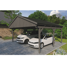 Doppelcarport SKAN Holz Fichtelberg inkl. Dachschindeln schwarz 618 x 566 cm Schiefer