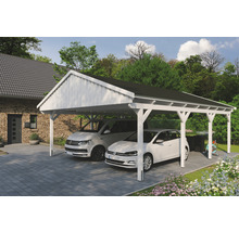 Doppelcarport SKAN Holz Fichtelberg inkl. Dachschindeln schwarz 618 x 808 cm weiß