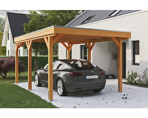 Einzelcarport SKAN Holz Grunewald inkl. EPDM Folie 321 x 554 cm Eiche hell Einzelcarport SKAN Holz Grunewald inkl. EPDM Folie 321 x 554 cm Eiche hell