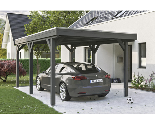 Einzelcarport SKAN Holz Grunewald inkl. EPDM Folie 321 x 554 cm Schiefer