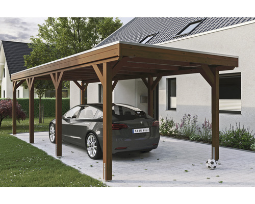 Einzelcarport SKAN Holz Grunewald 321 x 796 cm Nussbaum