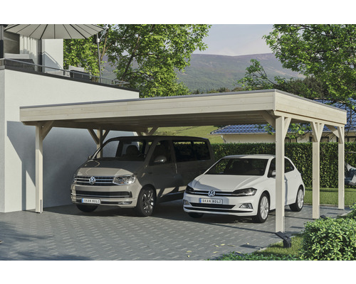 Doppelcarport SKAN Holz Grunewald 622 x 554 cm natur