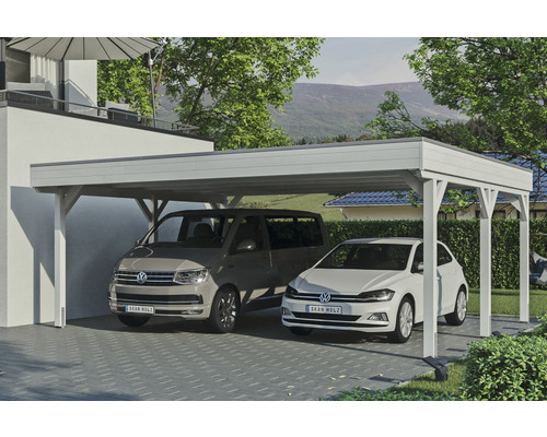 Doppelcarport SKAN Holz Grunewald 622 x 554 cm weiß