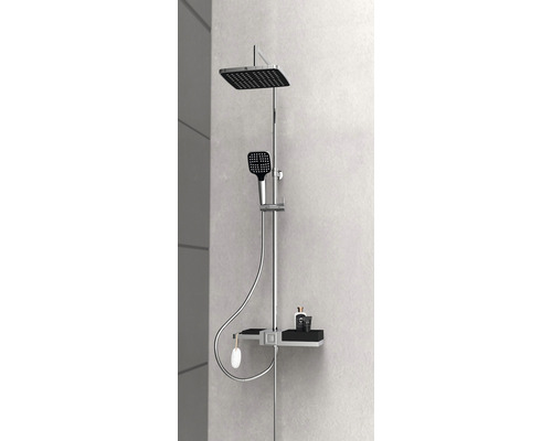 Duschsäule mit Kopfbrause und Handbrause, inklusive Ablage