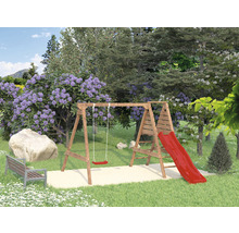 Holzschaukel mit Rutsche im Garten