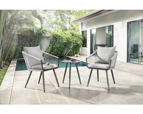 Balkonset Destiny Rom 2 -Sitzer bestehend aus: 2x Stühle, inkl. Auflagen, Tisch Aluminium Textil Grau