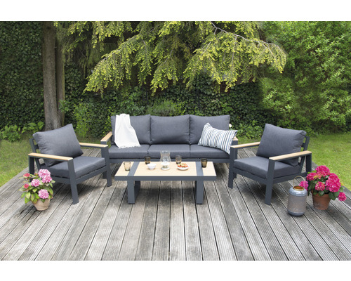 Gartenmöbelset Loungeset 5 -Sitzer bestehend aus: Dreisitzer-Sofa,2 Sessel,Tisch,inkl, Auflagen Aluminium Anthrazit
