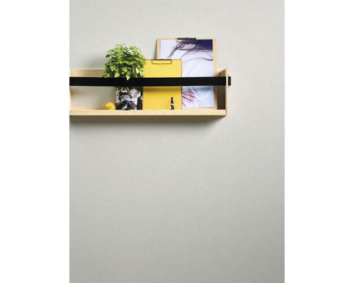 Wandregal aus Holz mit Pflanze, Ordner und Bild