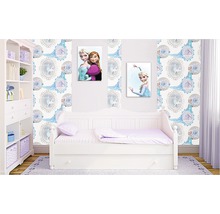 Kinderzimmer mit Bett, Regal, ''Die Eiskönigin'' Tapete und Wandbildern