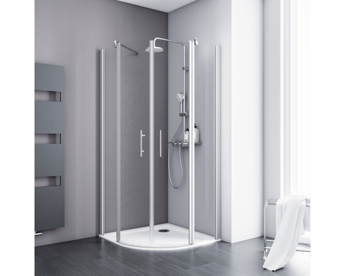 Runddusche mit Drehtür SCHULTE Alexa Style 2.0 ExpressPlus 80 x 80 cm Radius 550 Profil aluminium Klarglas schmutzabweisende Glasbeschichtung