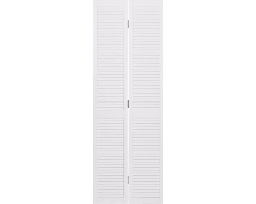 Zwei weiße Lamellentüren mit Beschlägen