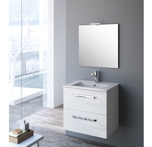 Badmöbel-Set Cygnus Bath Quick BxHxT 61 x 200 x 46 cm Frontfarbe weiß hochglanz mit Waschtisch Keramik weiß und Unterschrank Waschtisch Spiegel-thumb-2