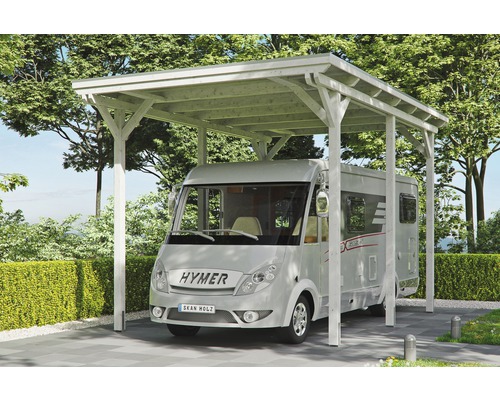Einzelcarport SKAN HOLZ Emsland inkl. Regenrinne 404x604 cm weiß Wohnmobil Carport aus Holz