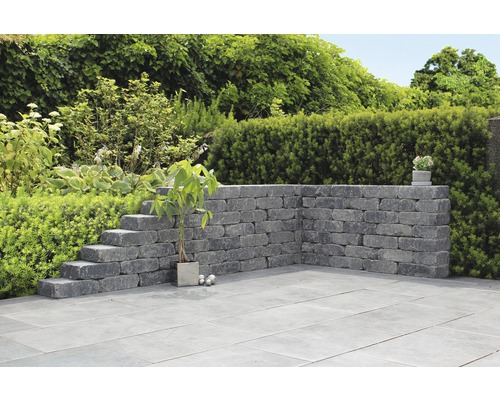 Garten mit Mauer, Treppe und Pflanzen