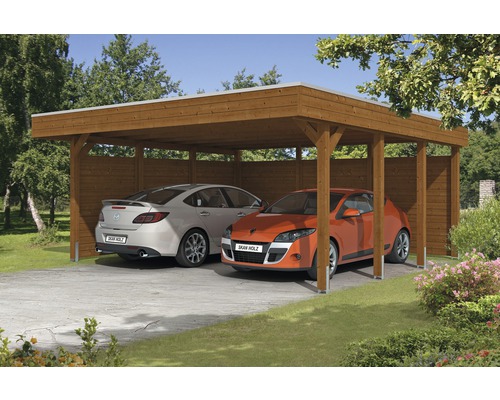 Doppelcarport SKAN HOLZ Friesland inkl. Seiten- und Rückwand 557x555 cm nußbaum-0