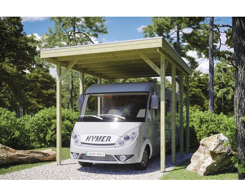 Einzelcarport SKAN HOLZ Friesland 397x555 cm tauchimprägniert Wohnmobil unter einem Carport aus Holz im Außenbereich