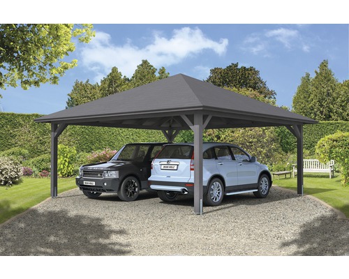 Doppelcarport SKAN HOLZ Taunus mit Pfostenankern 634x634 cm schiefergrau-0