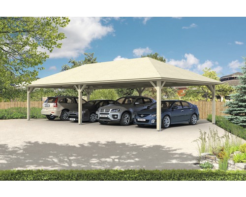 Vierer-Carport SKAN HOLZ Taunus mit Pfostenankern 1176x634 cm natur Freistehender Carport aus Holz mit Platz für vier Autos