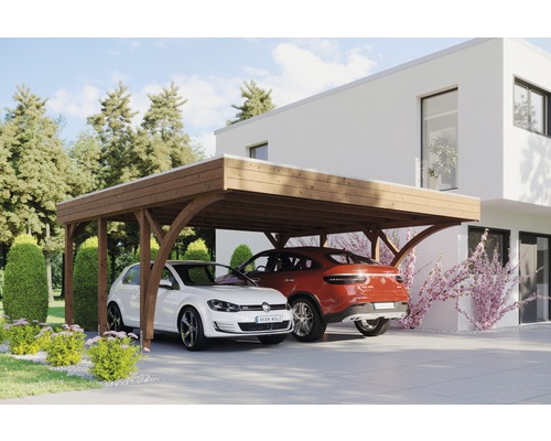 HORNBACH HOLZ Doppelcarport und SKAN Friesland mit Einfahrtsbögen | 2