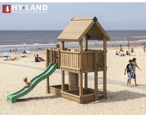 Spielturm Hyland Projekt 3 Holz mit Sandkasten, Rutsche grün