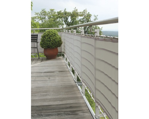 Balkonsichtschutz 65 x 500 cm, silbergrau Balkon mit Windschutz, Geländer und Holzboden