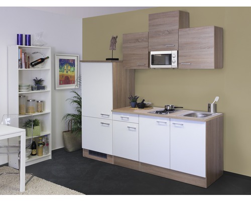 Flex Well Küchenzeile mit Geräten Samoa 210 cm Frontfarbe weiß sonoma eiche  Matt Korpusfarbe sonoma eiche bei HORNBACH kaufen