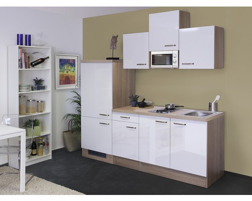 Flex Well Küchenzeile mit Geräten Valero 210 cm Frontfarbe weiß hochglanz Korpusfarbe sonoma eiche zerlegt