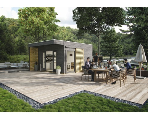 Gartenhaus SKAN HOLZ Tokio 4 mit KSK-M Dachbahn und Fußboden 402 x 402 cm grau-0
