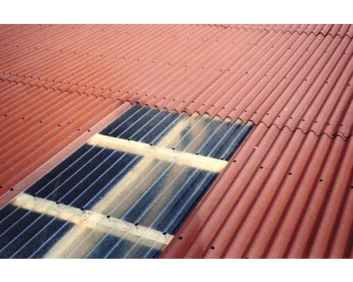 Dach mit roten Wellplatten und Lichtplatten