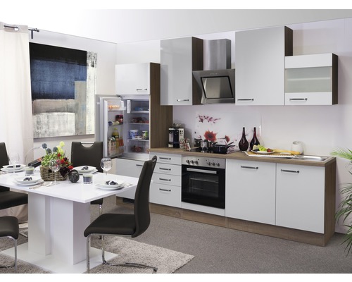 Flex Well Küchenzeile mit Geräten Valero 280 cm weiß hochglanz zerlegt Variante reversibel