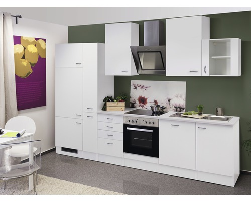 Flex Well Küchenzeile mit Geräten Wito 310 cm Frontfarbe weiß matt Korpusfarbe weiß zerlegt