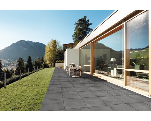 FLAIRSTONE Feinsteinzeug Terrassenplatte anthrazit rektifizierte Kante 60 x 60 x 3 cm