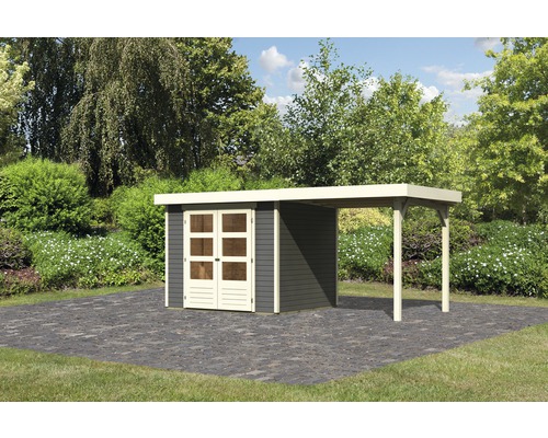 Gartenhaus Karibu Kodiak 3 mit Schleppdach 2,2 m 466 x 217 cm terragrau