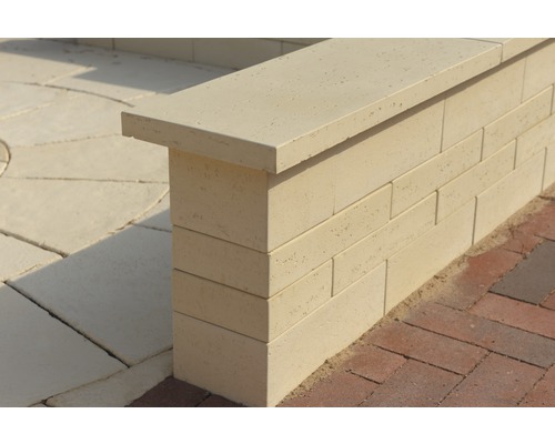 Mauerabdeckung Travertin champagne 75 cm x 28 cm x 4 cm Mauer aus Betonsteinen mit Abdeckung