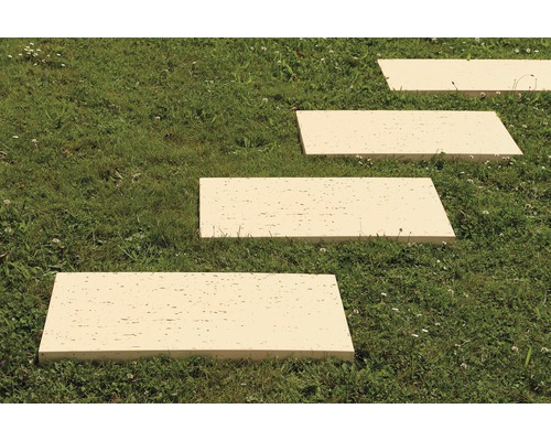 Rechteckige Gartenplatten aus Stein im Rasen