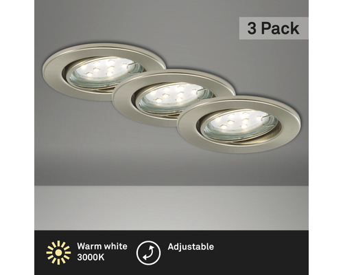 LED Einbauleuchten Set IP23 3-tlg 3x3W 3x250 lm 3000 K warmweiß Attach nickel/matt Ø 86/68 mm 230V