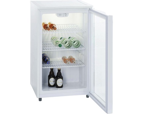 Gefüllter Getränkekühlschrank mit Glastür und verstellbaren Regalen