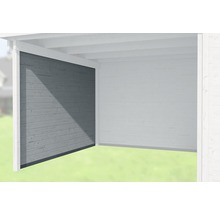 Ansicht eines Holzcarports mit grauer Seitenwand