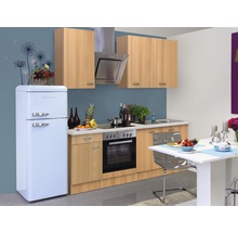 Flex Well Küchenzeile mit Geräten Nano 220 cm Frontfarbe buche matt Korpusfarbe buche zerlegt-thumb-0