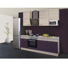 Flex Well Küchenzeile mit Geräten Focus 220 cm Frontfarbe akazie aubergine matt Korpusfarbe akazie zerlegt-thumb-0