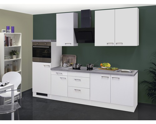 Flex Well Küchenzeile mit Geräten Varo 270 cm Frontfarbe weiß matt Korpusfarbe weiß zerlegt