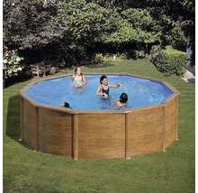 Aufstellpool Holzpool-Set Gre rund Ø 350x120 cm inkl. Kartuschenfilteranlage, Skimmer & Leiter Holz