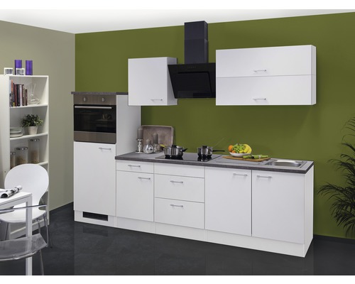 Flex Well Küchenzeile mit Geräten Lucca 270 cm Frontfarbe weiß matt Korpusfarbe weiß zerlegt
