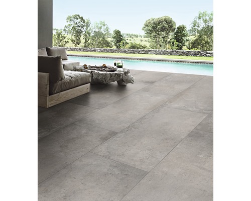 FLAIRSTONE Feinsteinzeug Terrassenplatte Loft Grey rektifizierte Kante 120 cm x 60 cm x 2 cm